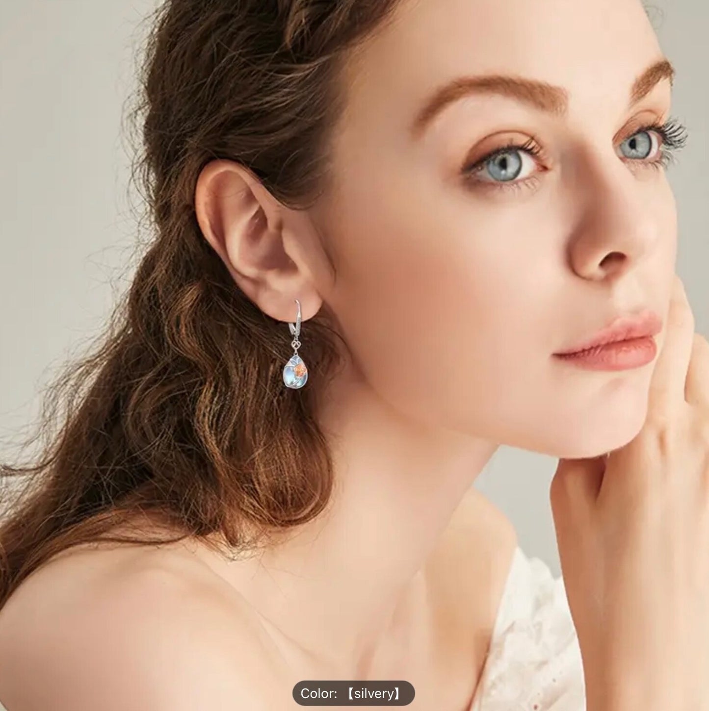 925 Silver Rose Moonstone Teardrop CZ Dangle Earrings–Women Hypoallergenic Gift