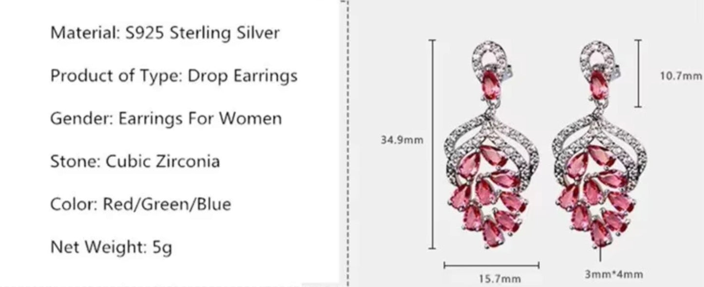 Handmade Grape Flower Drop Earrings 3.5cm Blue Green Cubic Zirconia Bridal Women