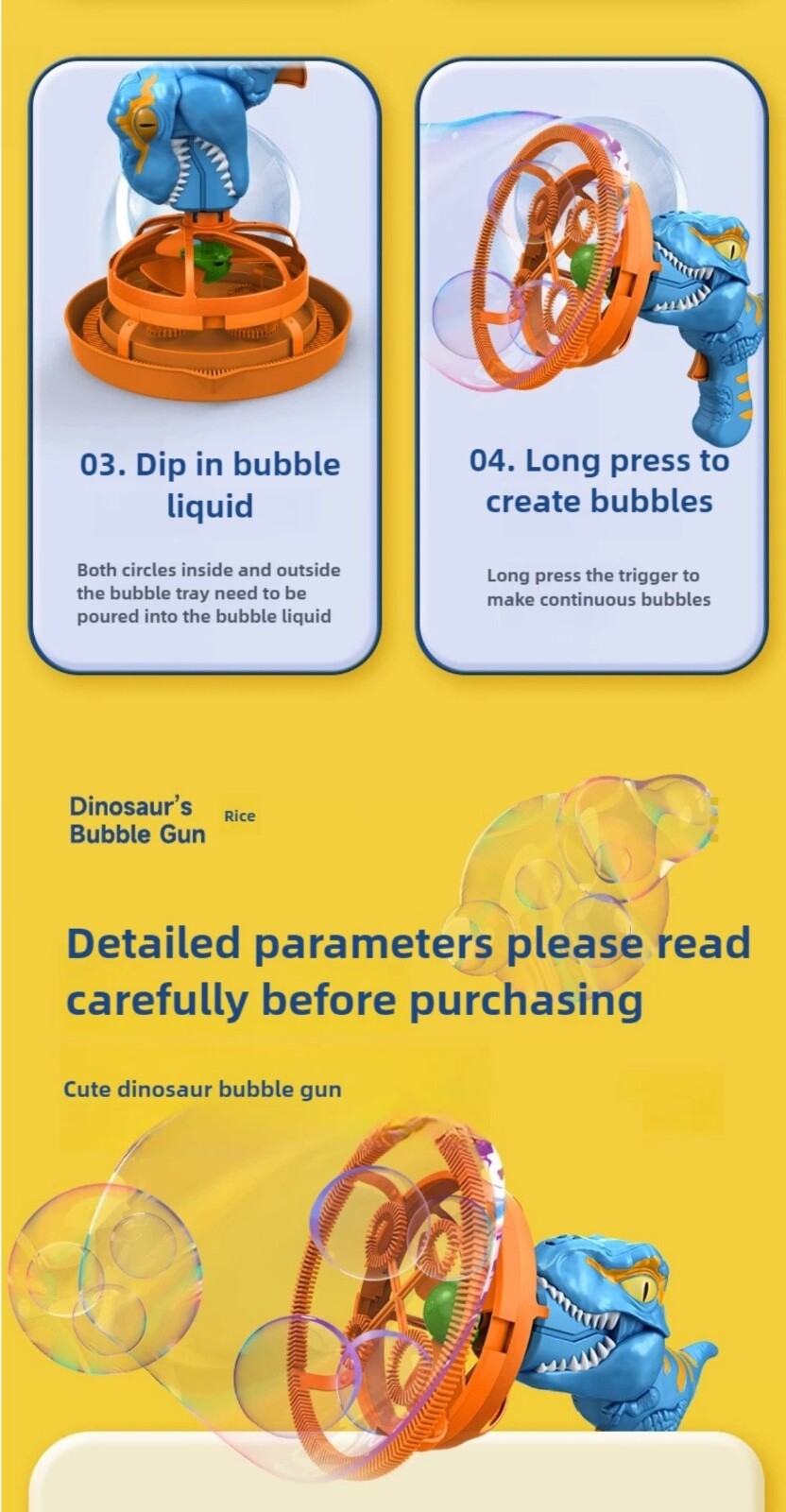 Dinosaur Bubble Blower Fan Gun Toy for Kids |  Electric Summer Outdoor Fun Gifts