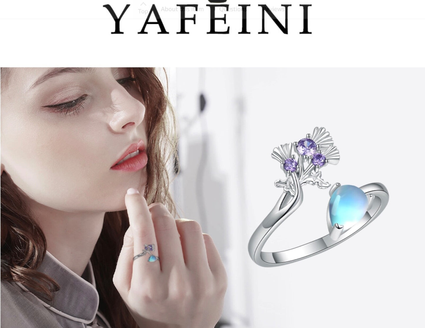 925 Sterling Silver Adjustable Flower Ring Moonstone Women Girls Gift Jewellery