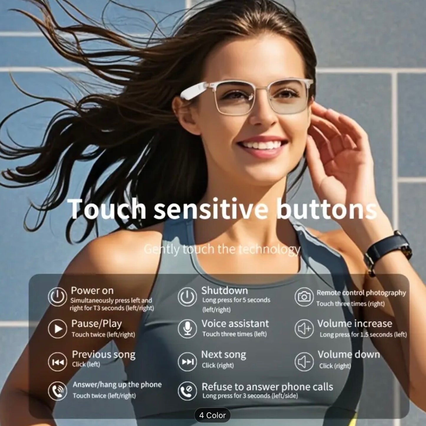 Smart Wireless Bluetooth UV Photochromic Touch-Control HiFi Audio Glasses Unisex