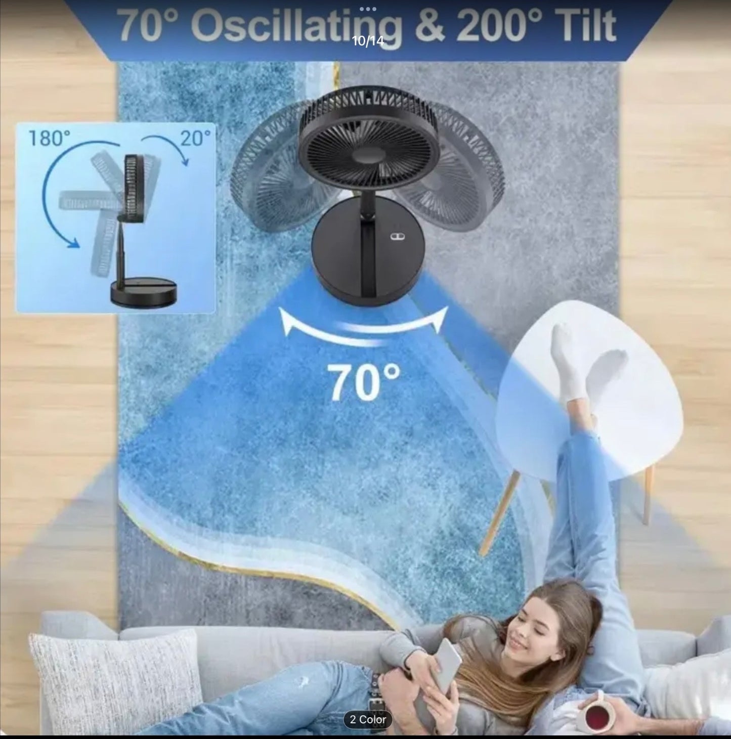 Portable Rechargeable Folding Cooling Desk & Pedestal Fan Remote USB Silent Gift
