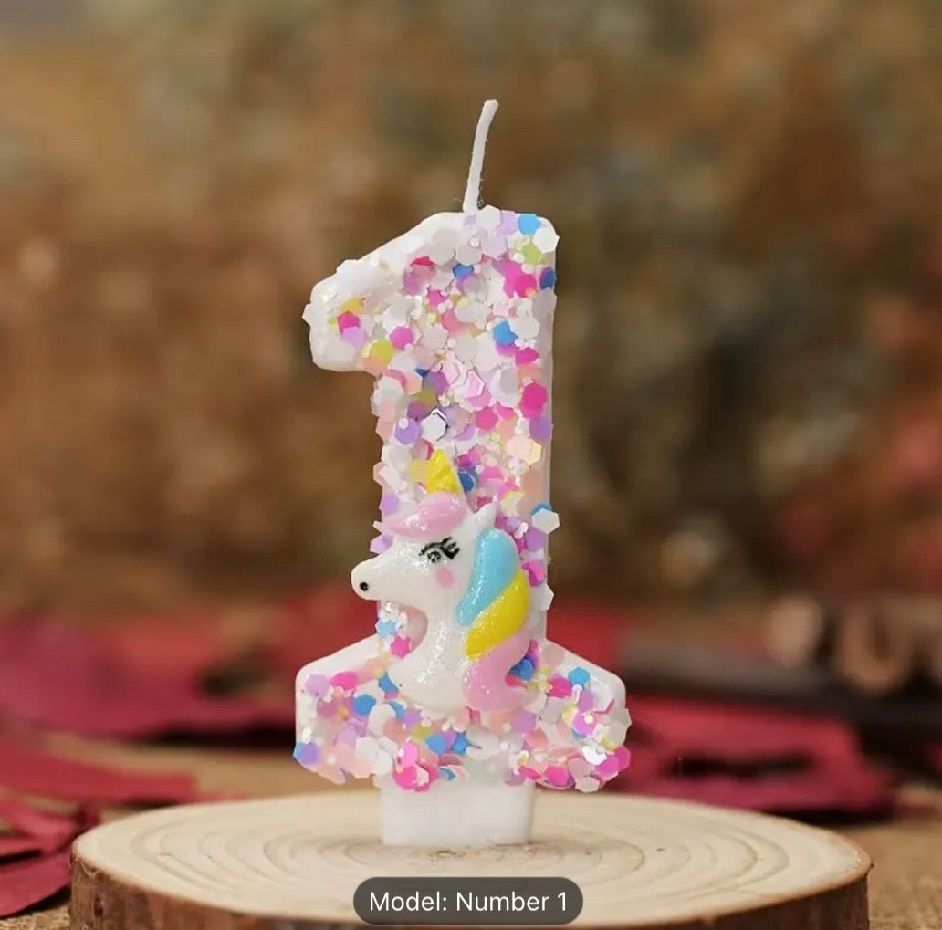 Birthday Decorations Happy Pink Number Unicorn Candles Glitter Cake Girls Party