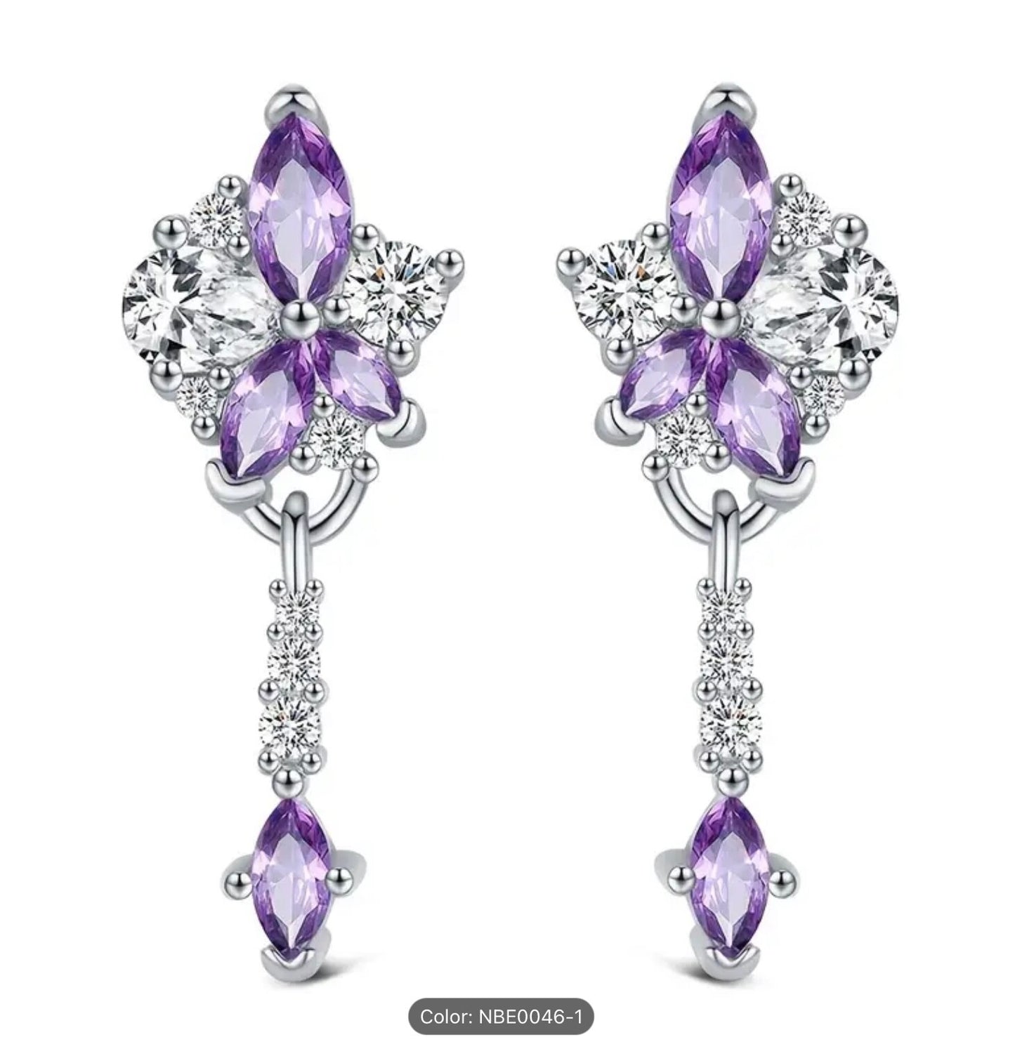 925 Sterling Silver Flower Zirconia Stud Earrings Women Elegant Jewellery Gift