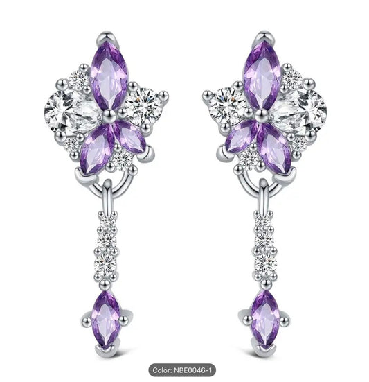 925 Sterling Silver Flower Zirconia Stud Earrings Women Elegant Jewellery Gift