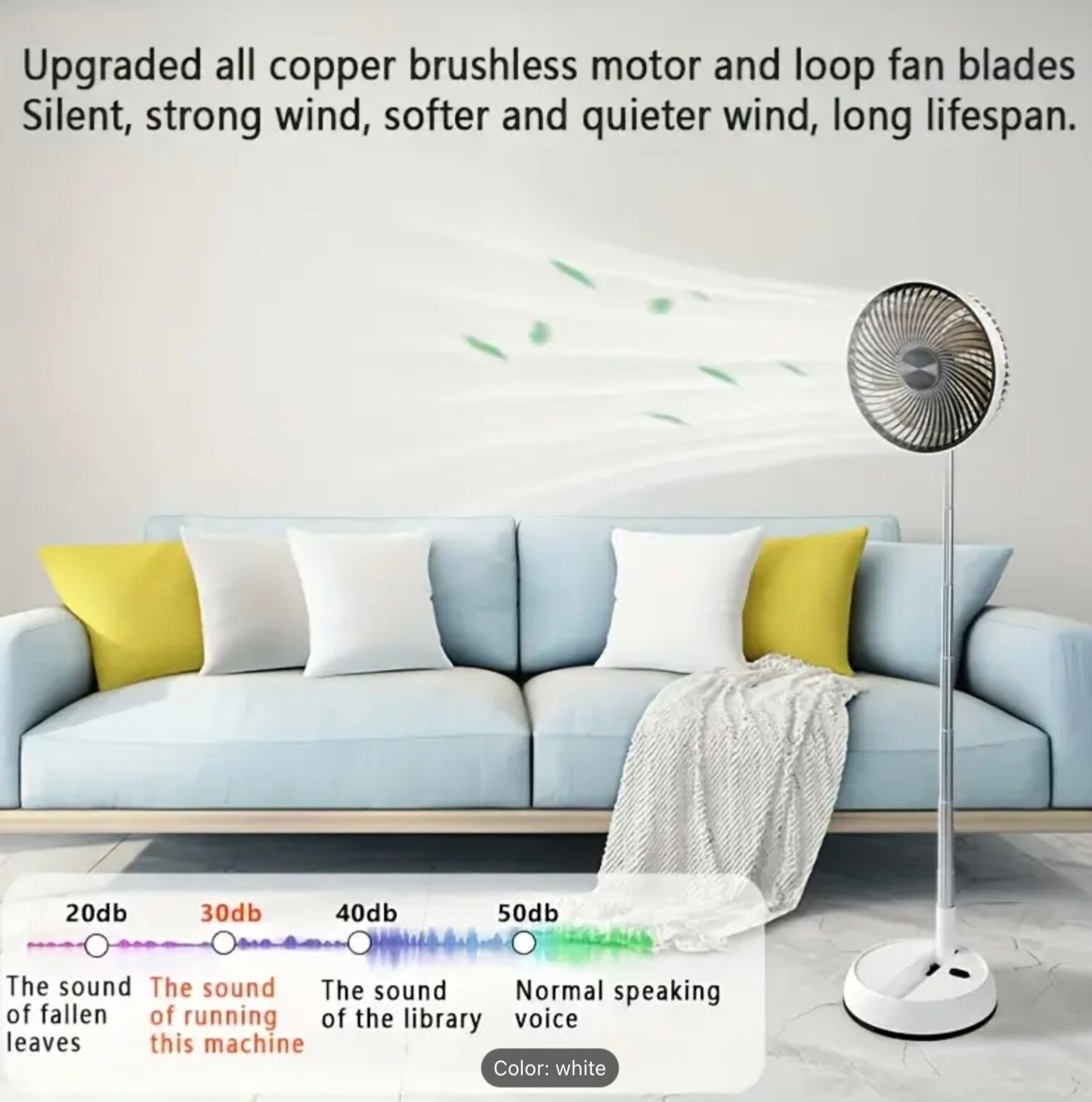 Portable Rechargeable Folding Cooling Desk, Pedestal Fan USB Silent with Remote