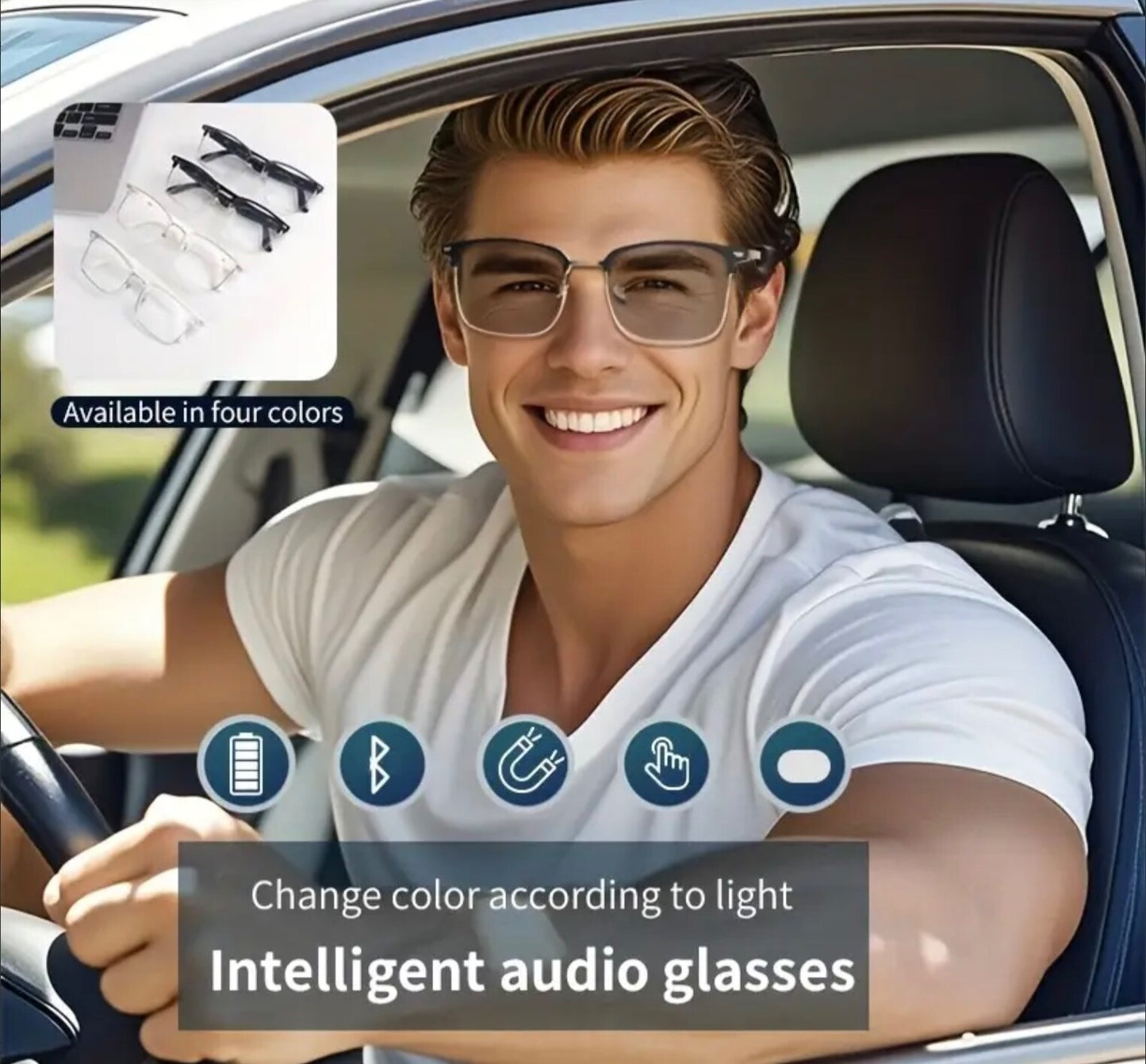 Smart Wireless Bluetooth UV Photochromic Touch-Control HiFi Audio Glasses Unisex