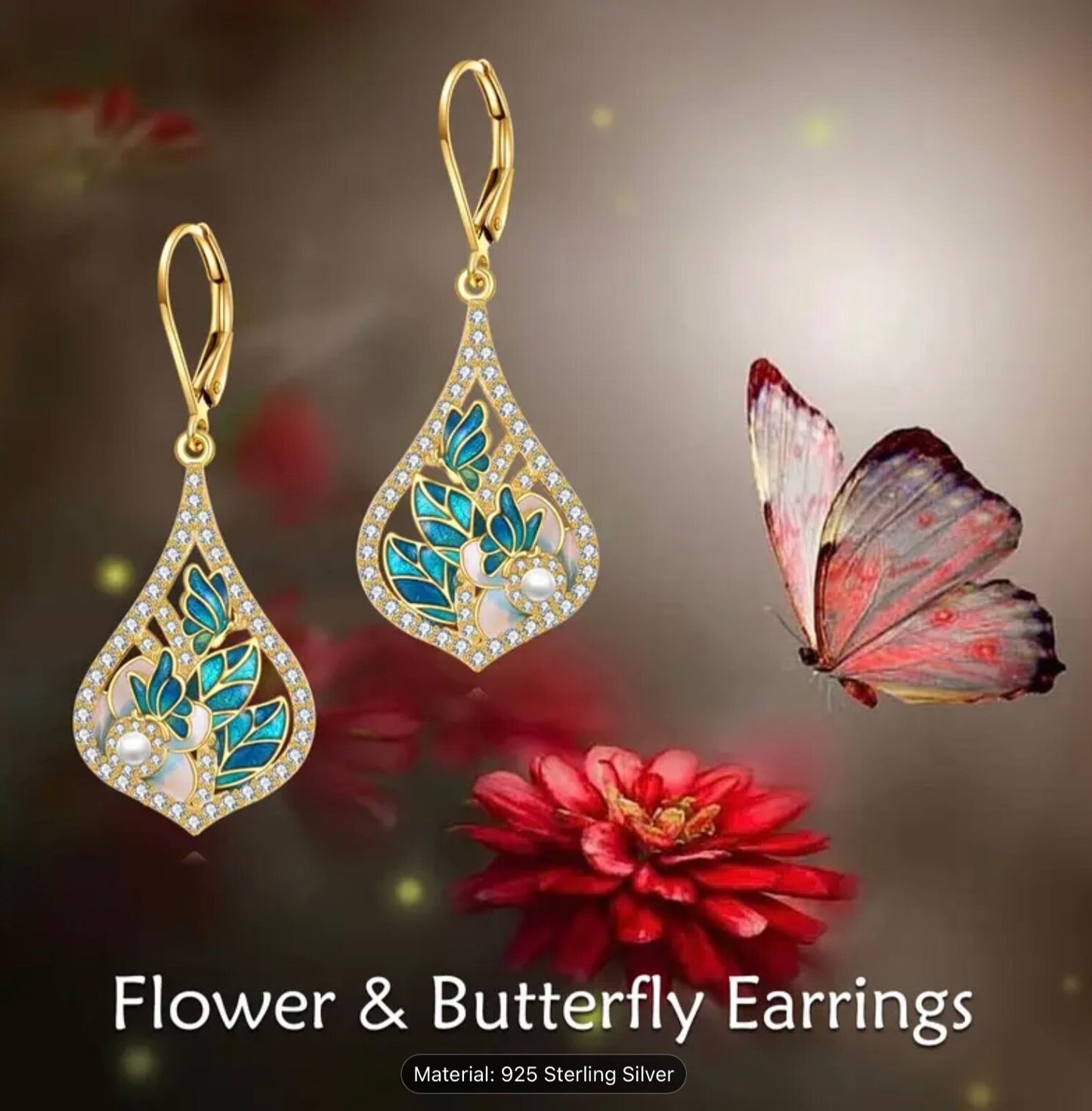 Luxury Earrings 925 Sterling Silver Dangle Drop Enamel Leaf Pearl Women Gift Set