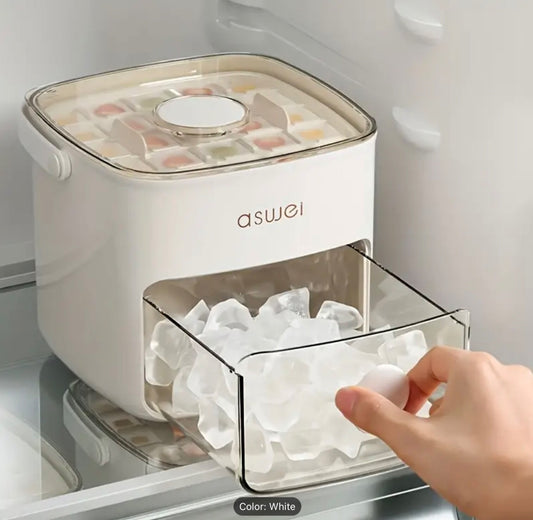 Portable Large Silicone Ice Cube Maker w/Deep Cavity Tray Bin & Scoop Easy Press