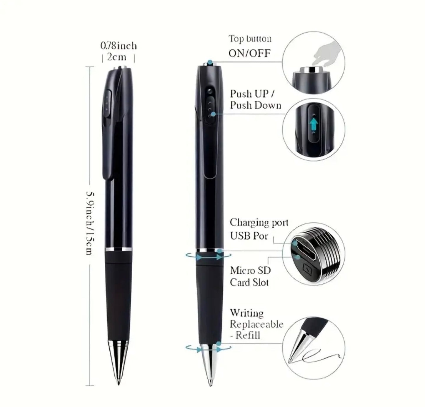 Portable Wearable 1080P HD Video Camera Recorder – Rechargeable Battery w/ 32GB or 64GB SD Card