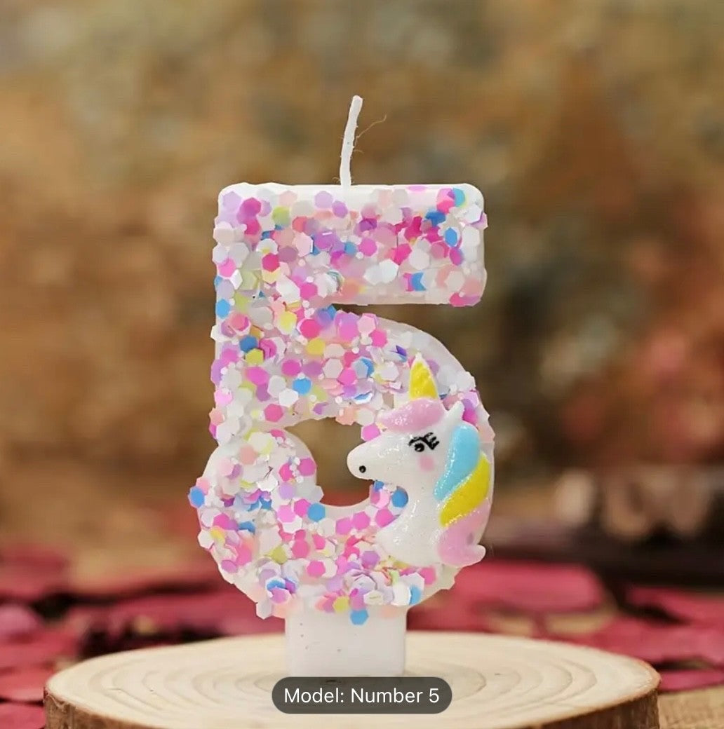 Birthday Decorations Happy Pink Number Unicorn Candles Glitter Cake Girls Party