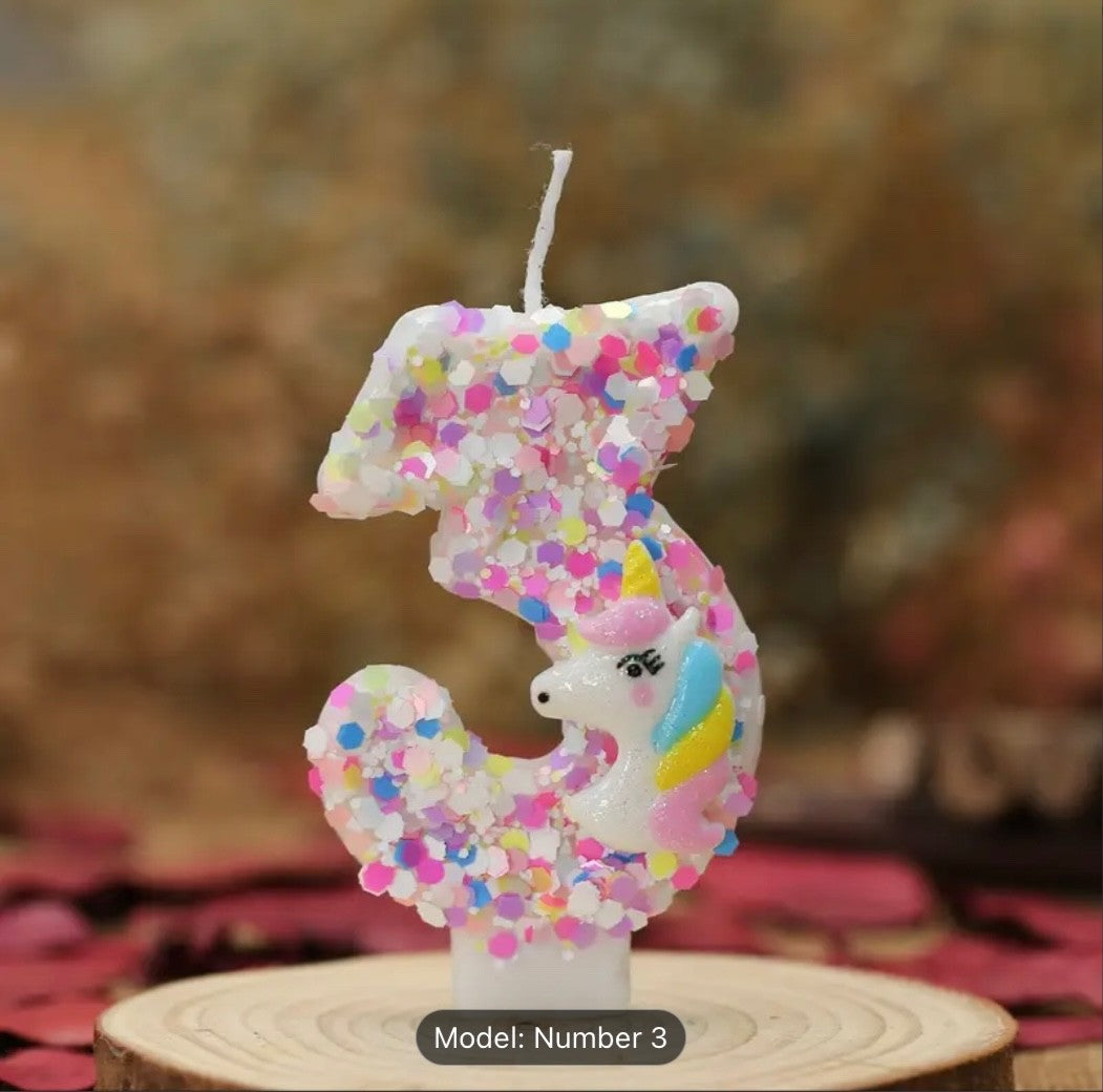 Birthday Decorations Happy Pink Number Unicorn Candles Glitter Cake Girls Party