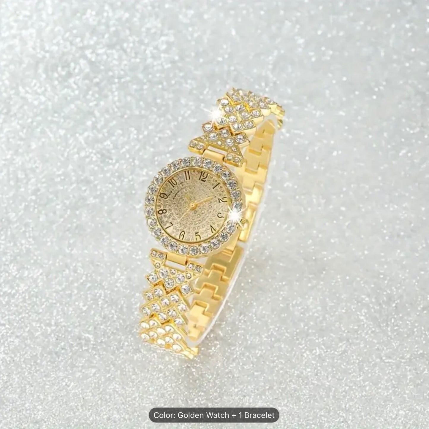 Luxury 2-Piece Women’s Rhinestone Watch & Bracelet Set – Elegant Quartz Gift set