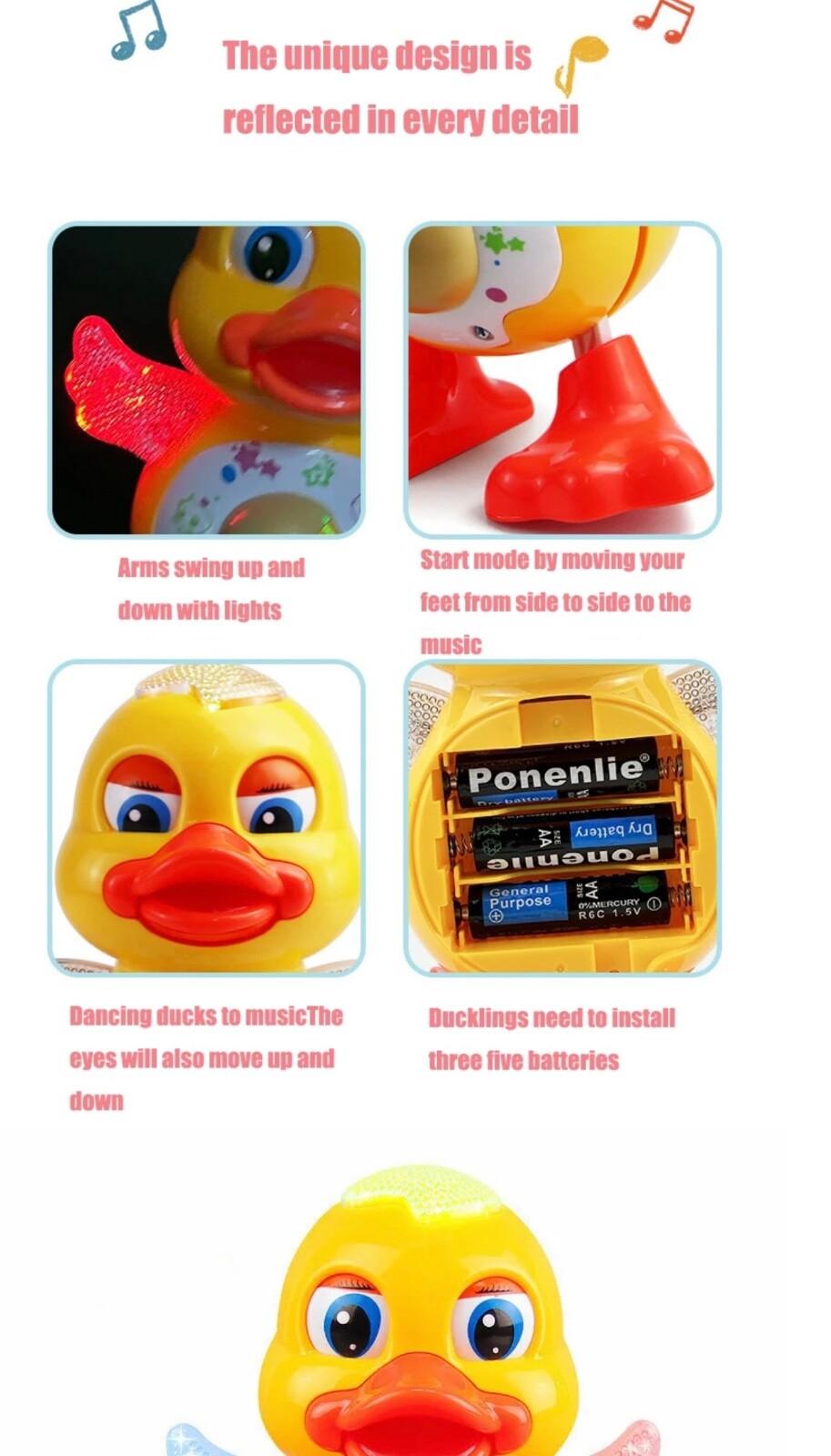 Electric Dancing Duck Music Lights Flashing & Blinking Eyes Educational Kids Toy