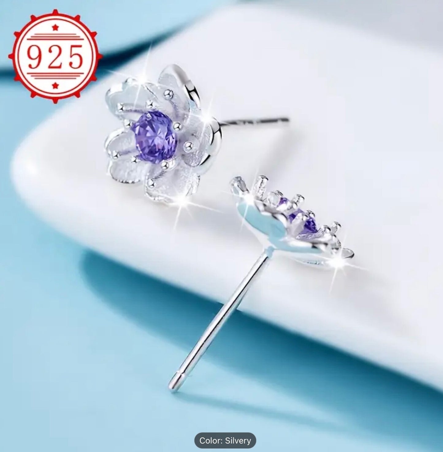 925 Sterling Silver Rose Flower Stud Earrings Crystal Women Girls Jewellery Girl