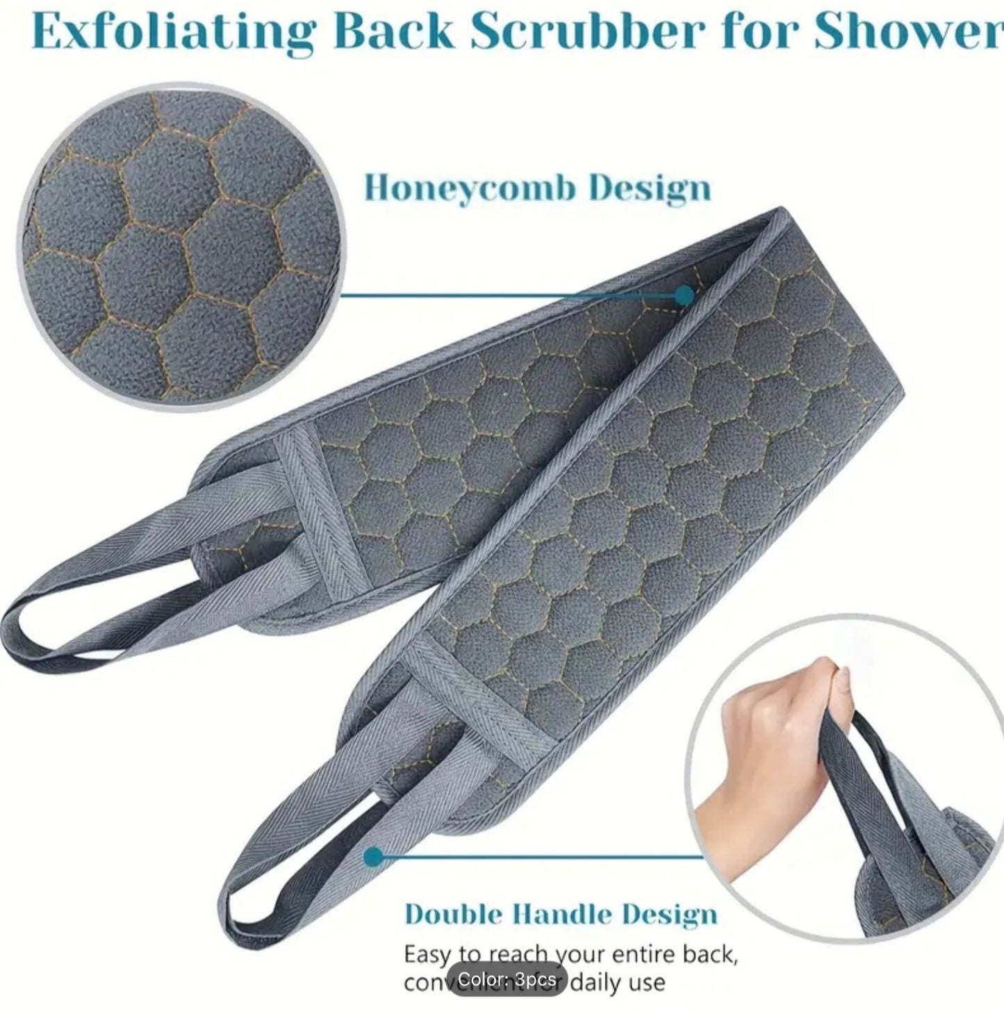 3-Pc Exfoliating Bath Set: Loofah, Glove & Back Scrubber – Spa Shower Essentials