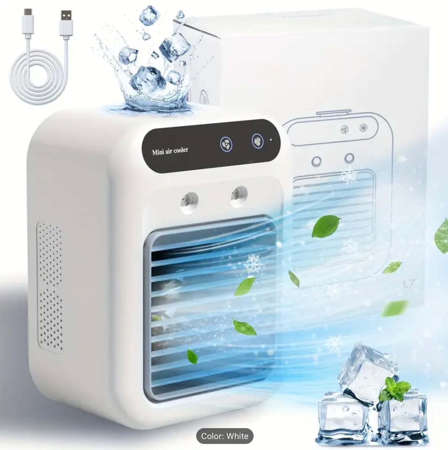 Portable Air Cooler Ice Mist Fan Desktop USB Rechargeable Summer Cooling Fan Gem