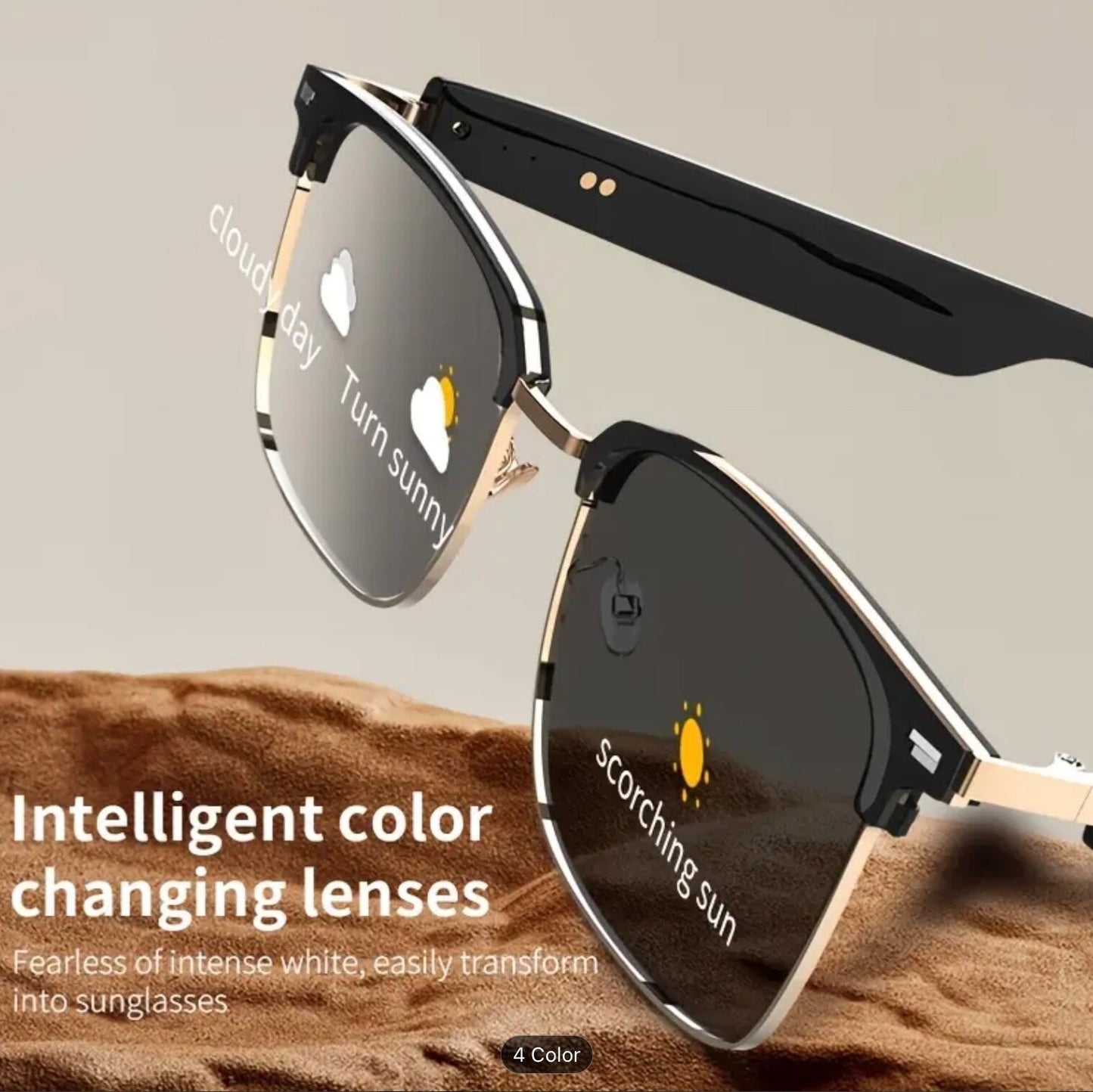 Smart Wireless Bluetooth UV Photochromic Touch-Control HiFi Audio Glasses Unisex