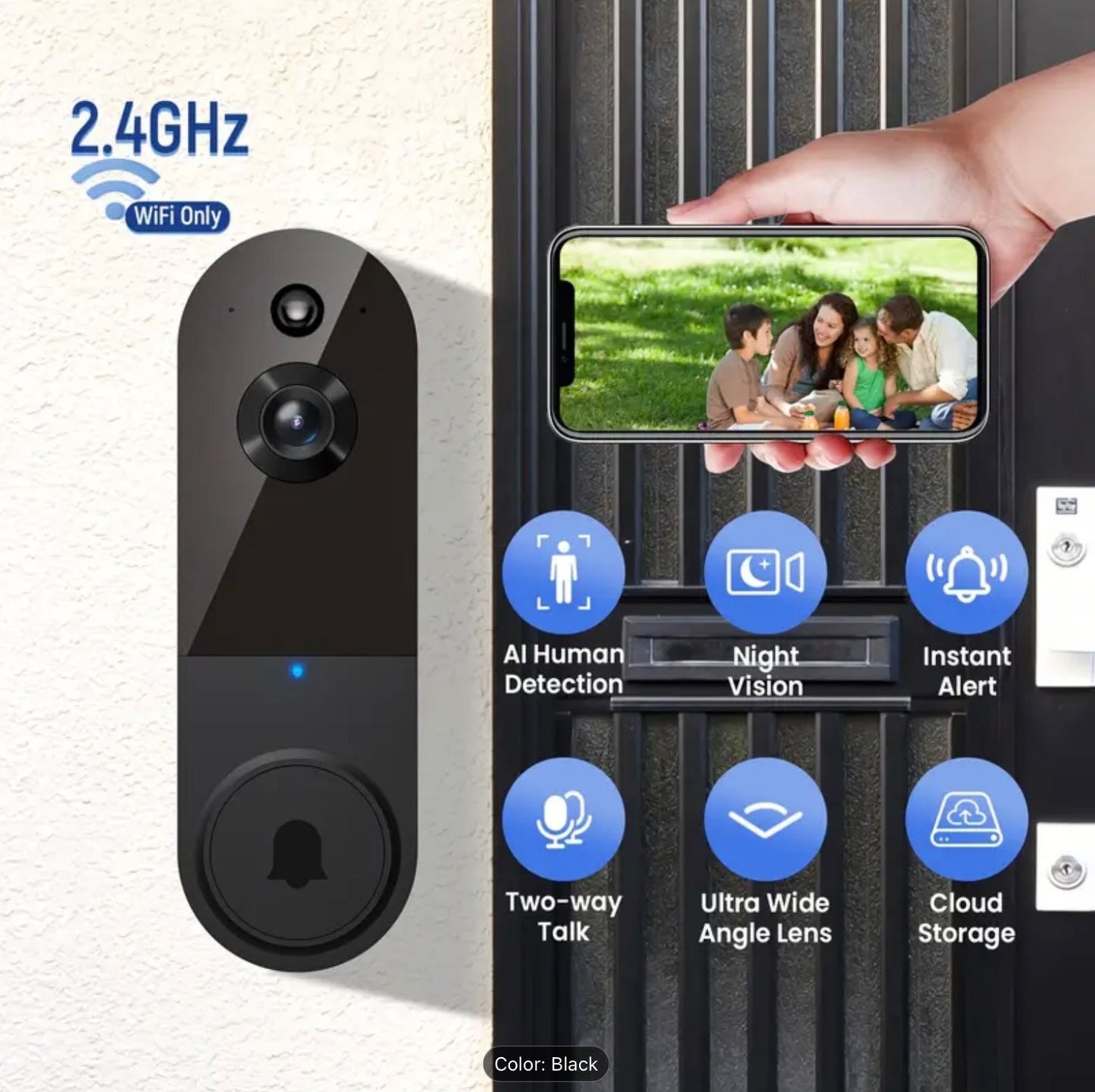 Video Wireless Camera Doorbell Smart Wifi Intercom Phone 1080p Human Detection