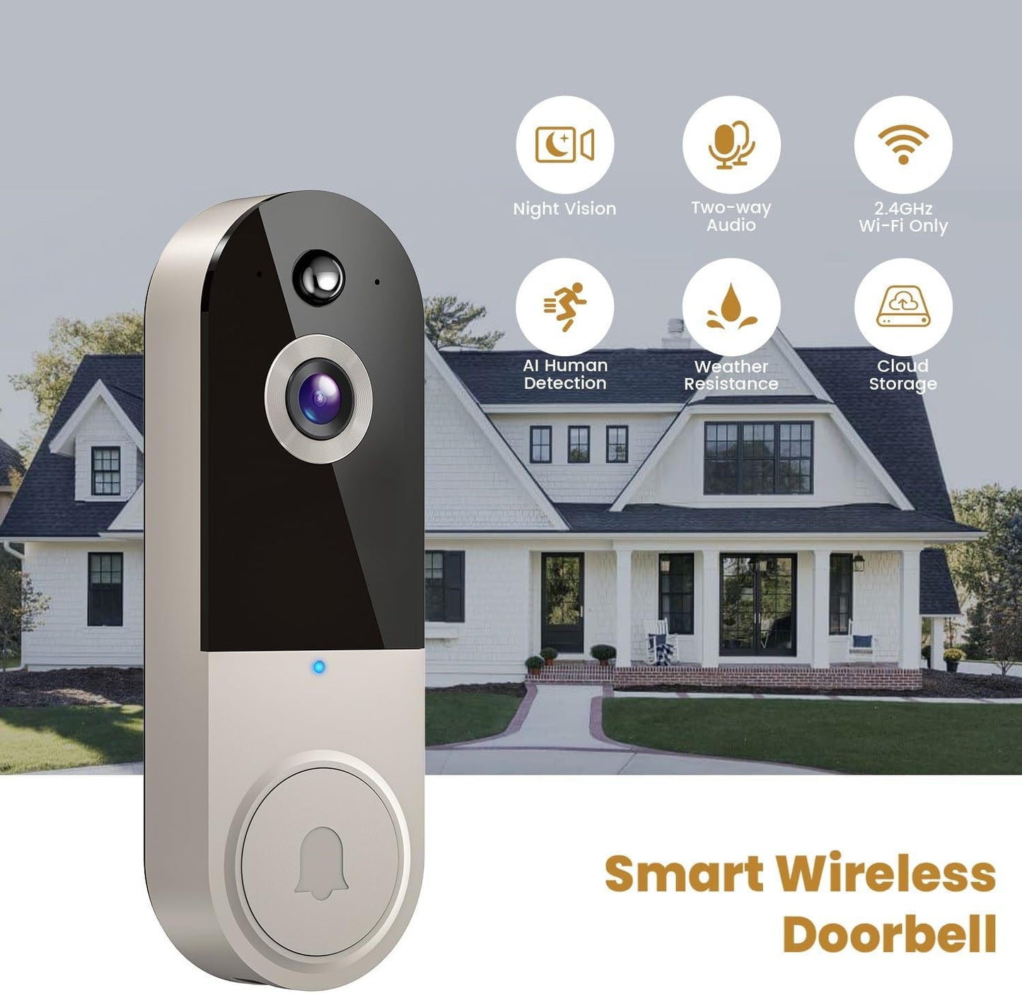 Video Wireless Camera Doorbell Smart Wifi Intercom Phone 1080p Human Detection