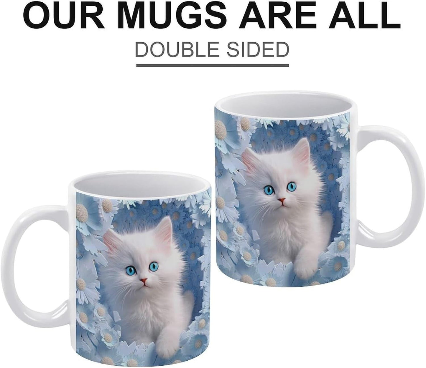 3D Cat Hole in Wall Coffee Mug Tea Cup with Handle Flowers Theme Gift Reusable