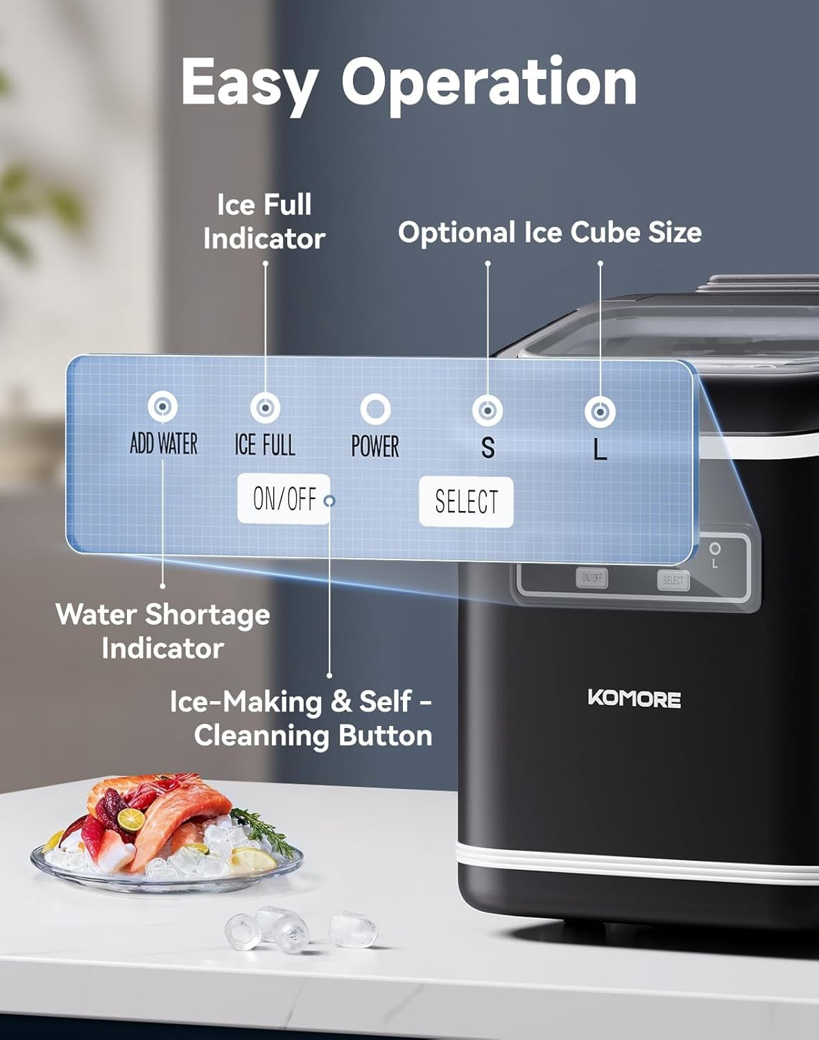 Electric Ice Cube Maker Machine w/handle Portable Automatic Countertop Cocktails