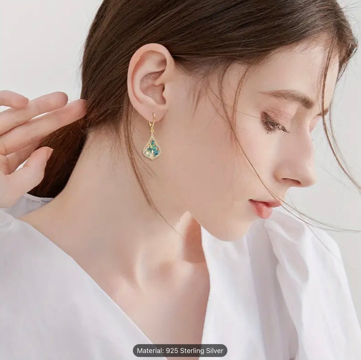 Luxury Earrings 925 Sterling Silver Dangle Drop Enamel Leaf Pearl Women Gift Set
