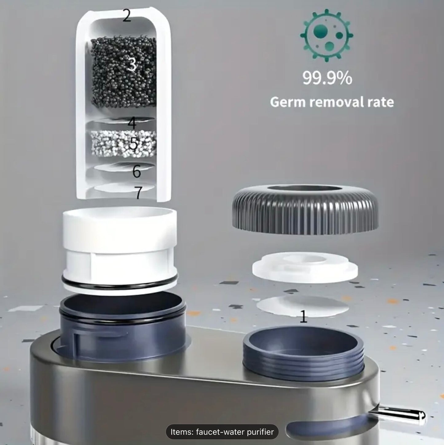 Faucet Water Purifier Filter Grey Portable Tap Attachments 2 Cartridges Kitchen