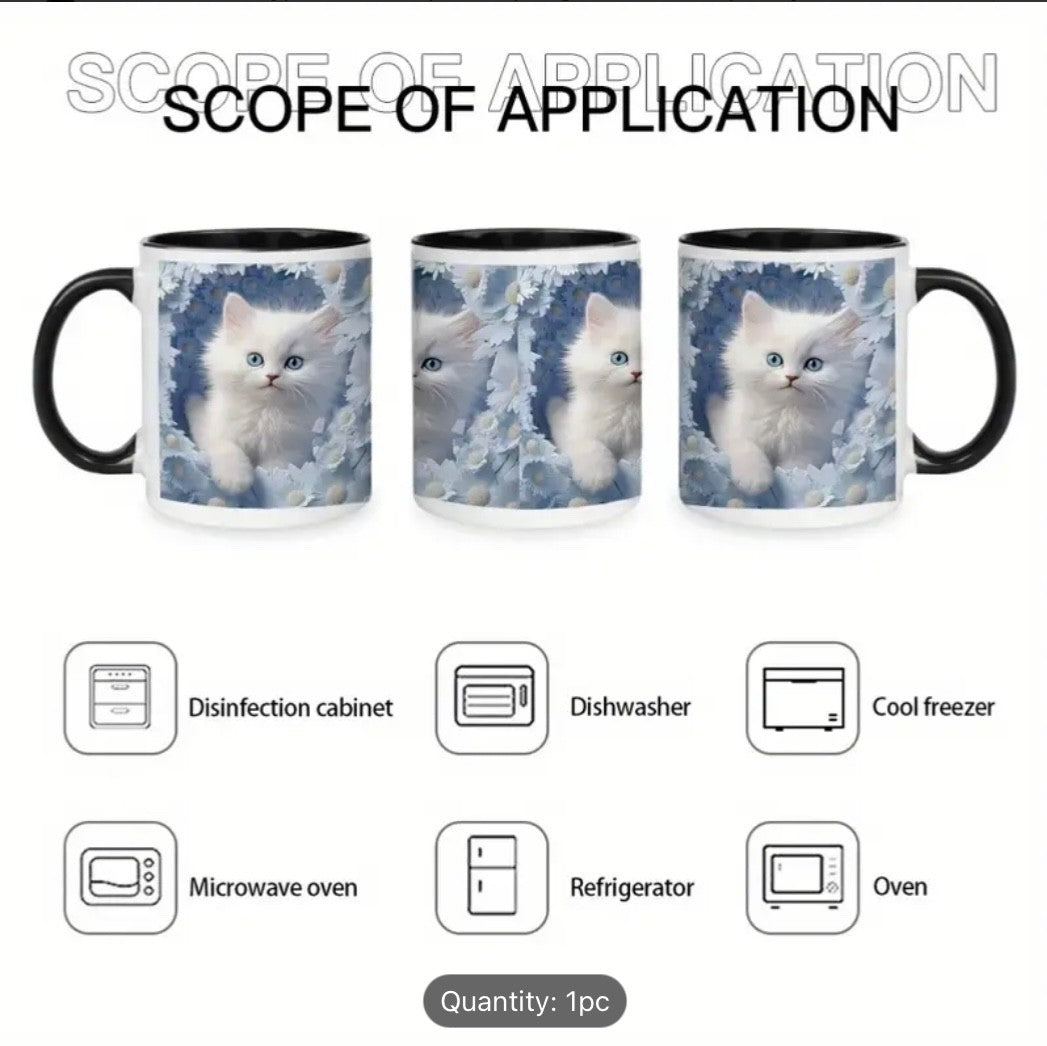 3D Cat Hole in Wall Coffee Mug Tea Cup with Handle Flowers Theme Gift Reusable