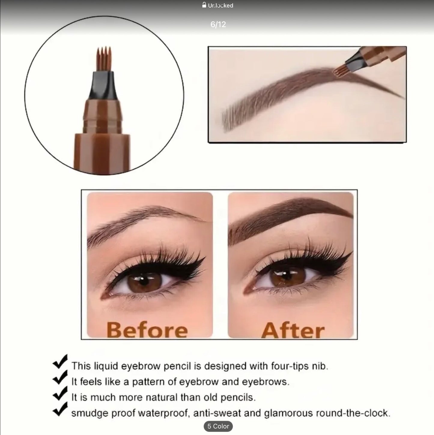 4 Prong Eyebrow Pen Waterproof Long Lasting Microblading Tattoo Pencil Natural3D