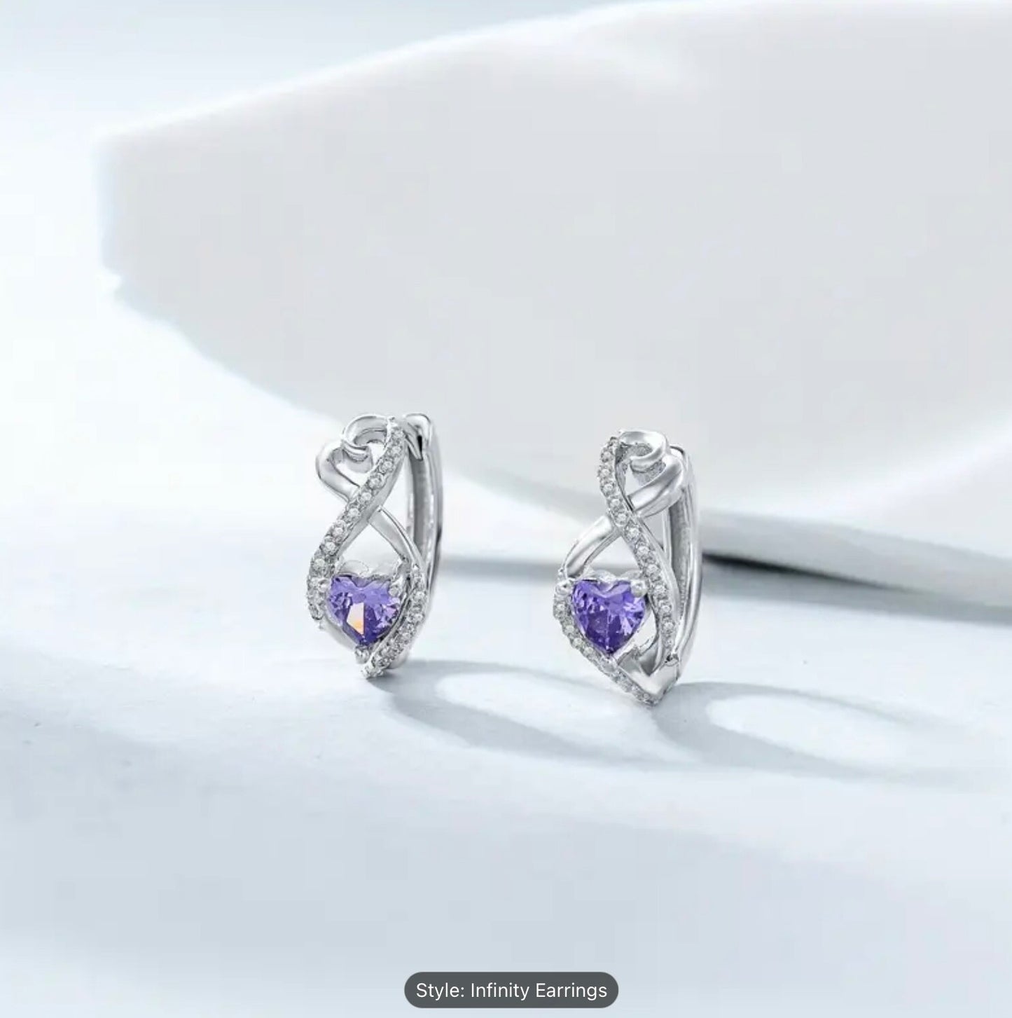 925 Sterling Silver Infinity Heart Purple CZ Huggie Hoop Earrings for Women Gift