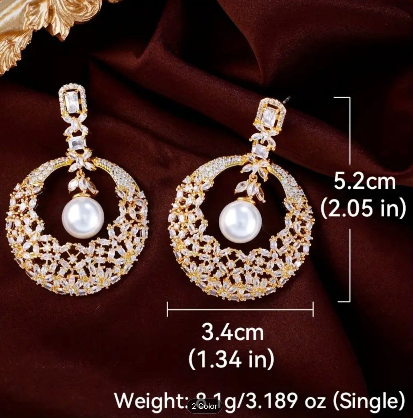 Vintage 925 Sterling Silver CZ Pearl Drop Dangle Earrings Women Jewellery Gift