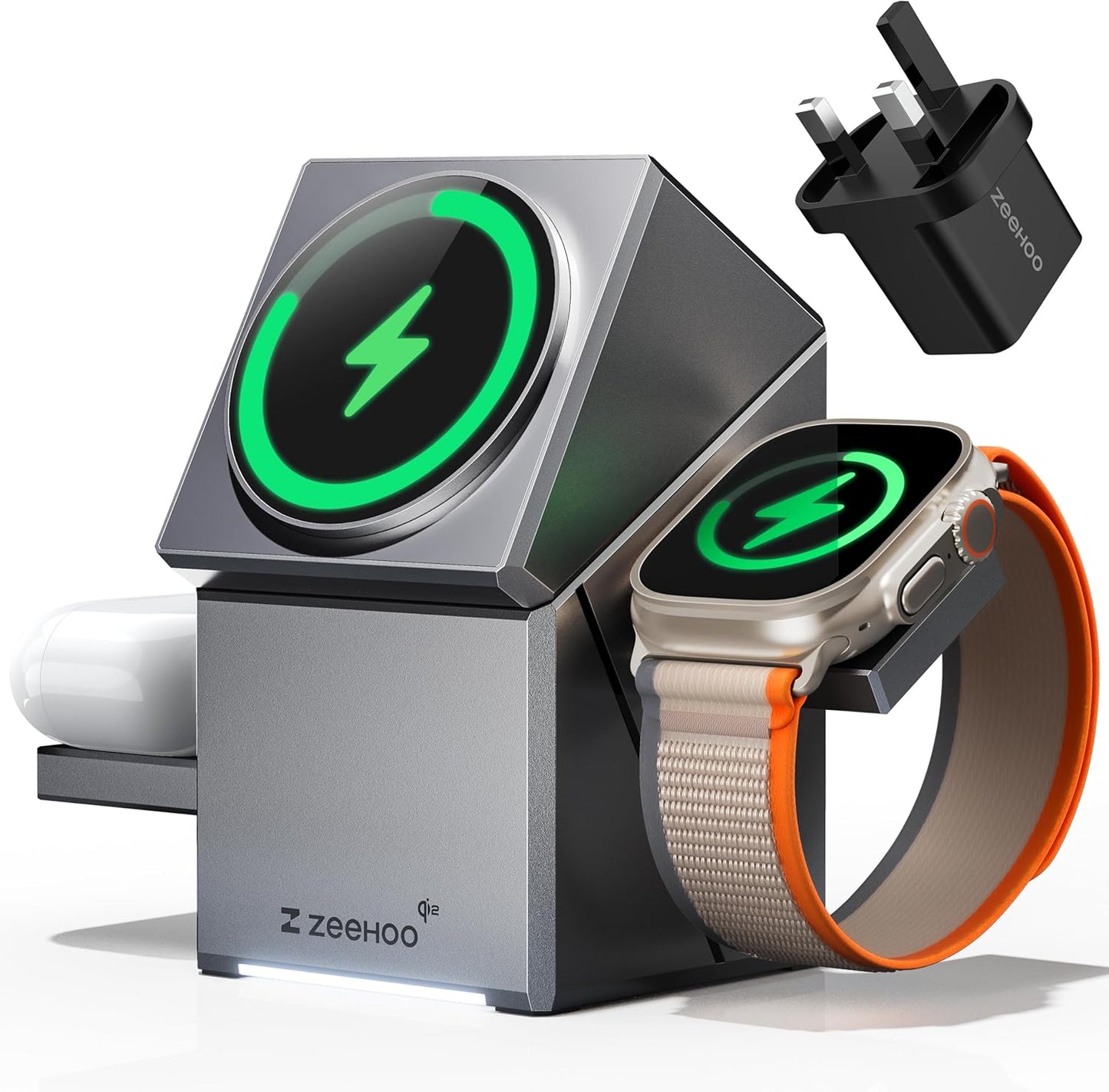 ZEEHOO 3 in 1 Wireless Charging Station for Apple Magsafe Charger Stand, Qi2 Wireless Charger,15W Magnetic Charger Dock for Iphone 16,15,14,13,12, for Apple Watch,Airpods (Black)