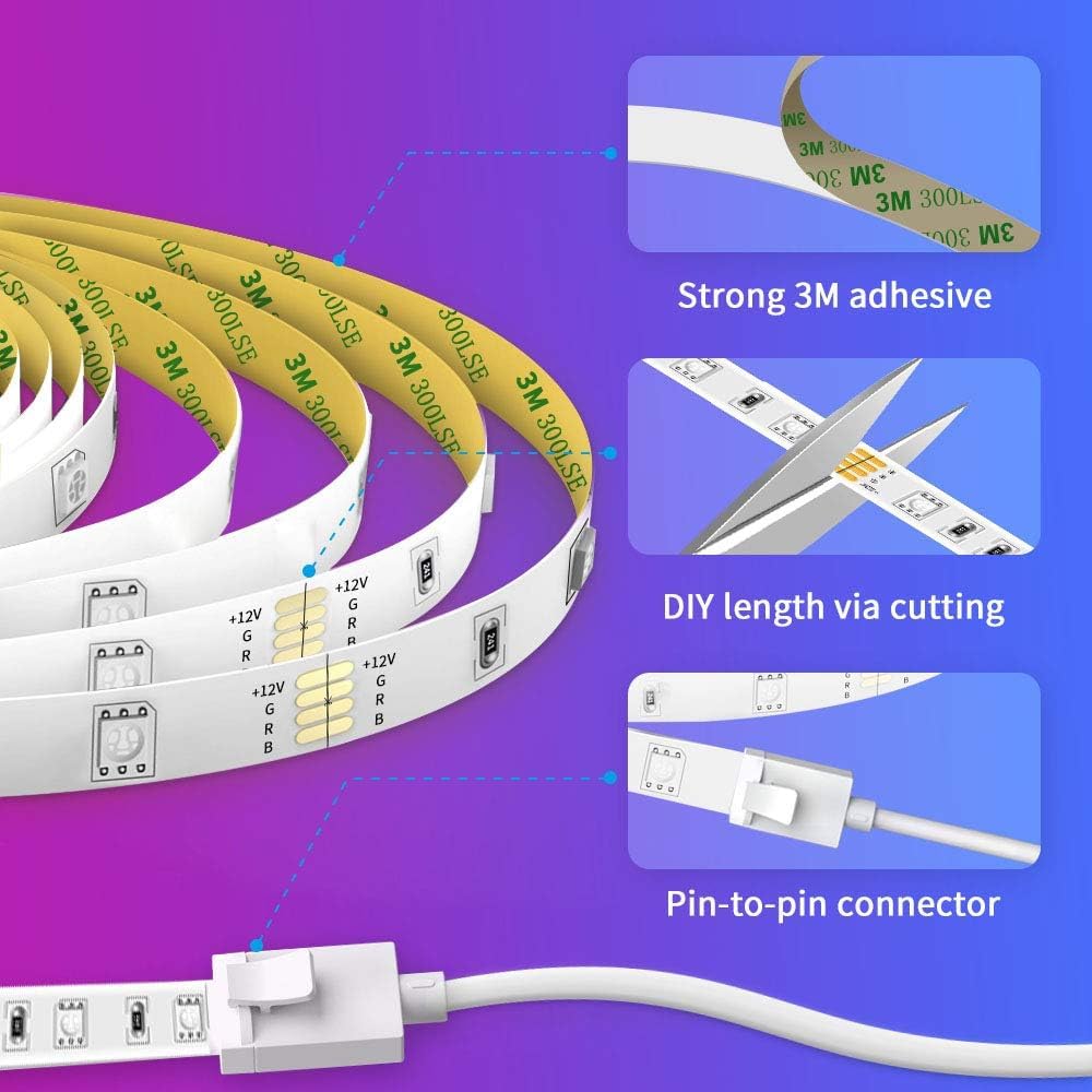 Govee Wifi LED Strip Light 5M, Smart RGB Strip, App Control, Works with Alexa and Google Assistant, Music Sync, LED Lights for Bedroom, TV, Party