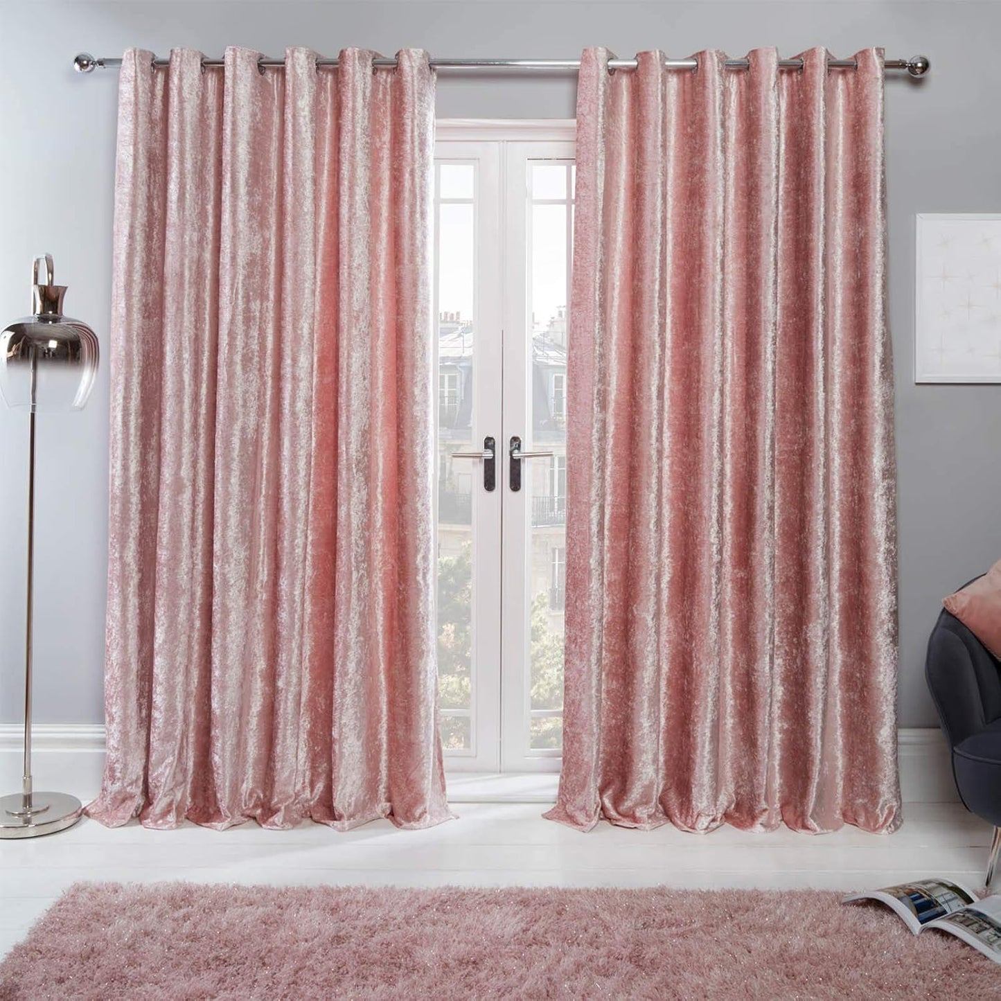 Sienna 2 Panel Crushed Velvet Curtain Eyelet Ring Top Pair of Fully Lined Curtains, Soft Luxury Thermal Insulated Curtains Window Treatment 46" X 54", Charcoal Grey