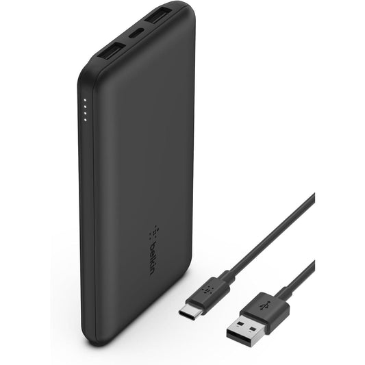 Belkin 10000Mah Portable Power Bank, 10K USB-C Portable Charger with 1 USB-C Port and 2 USB-A Ports, Battery Pack for up to 15W Charging for Iphone, Samsung Galaxy, Airpods, Ipad, and More - Black