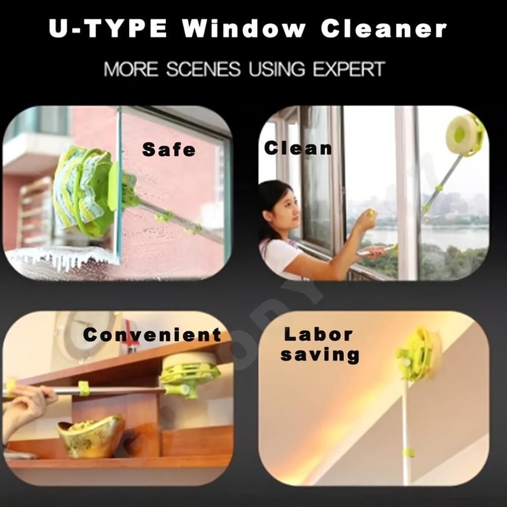 DayPlus 2-in-1 Telescopic Window Cleaner Kit, U-Shaped Squeegee with Wiper Blade, Extendable 1.4m Pole, Multi-Scene Use for Glass, Walls, Floors, with Plastic Material for Home & Office