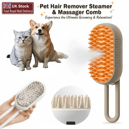 Brush Hair Steam Spray Rechargeable Grooming Shedding Cat Dogs Massage Electric