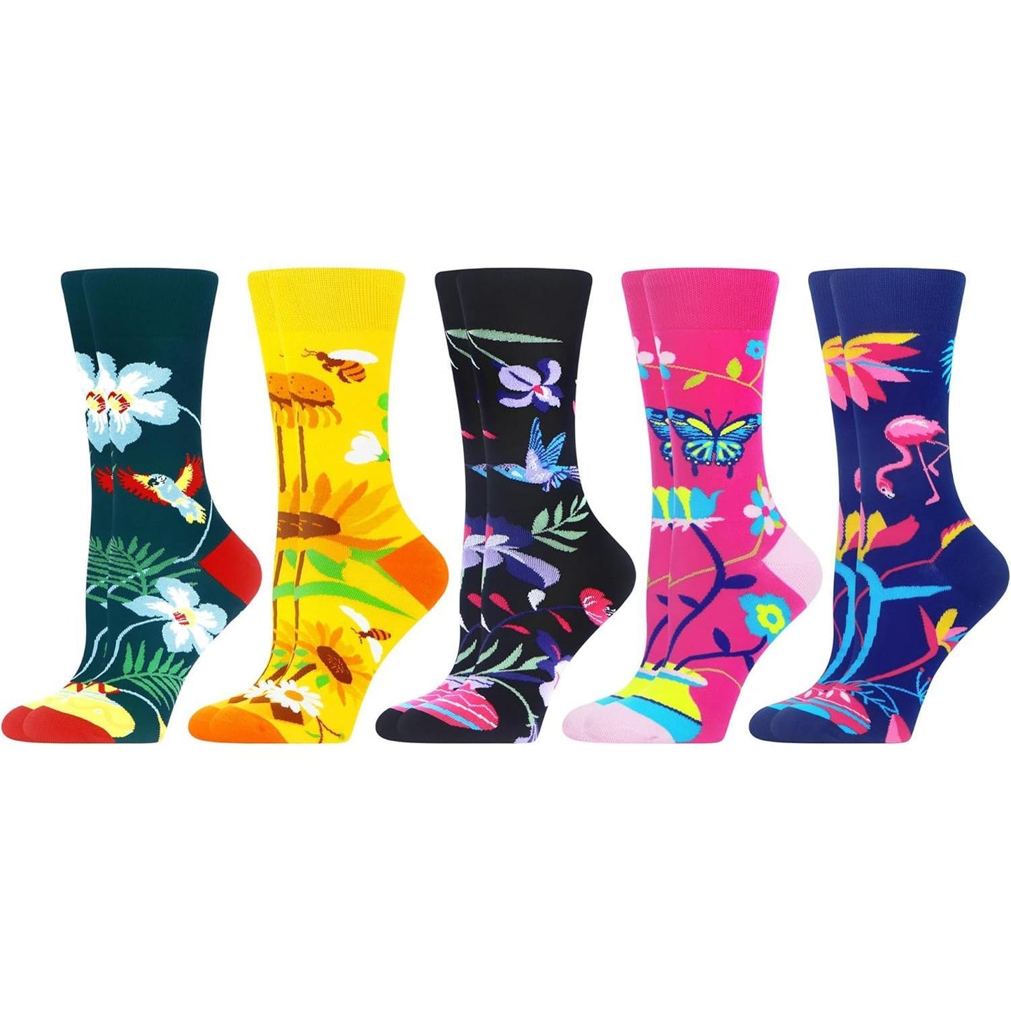 Wecibor 5 Pairs Women'S Funny Colorful Novelty Pattern Combed Cotton Socks WeciBor
