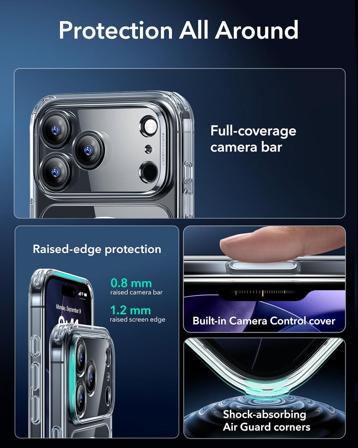 ESR iPhone 17 Pro Case Military-Grade Drop Protection Shock-Absorbing Air Guard Corners Camera Control Cover Magsafe Compatible Hybrid Series Clear Acrylic Magnetic Wireless Casing