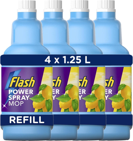 Flash Power Spray Mop Floor Cleaner Citrus Fresh 4 x 1.25L Quick Dry Multi-Surface Cleaning Liquid Safe on All Finished Floors - Household