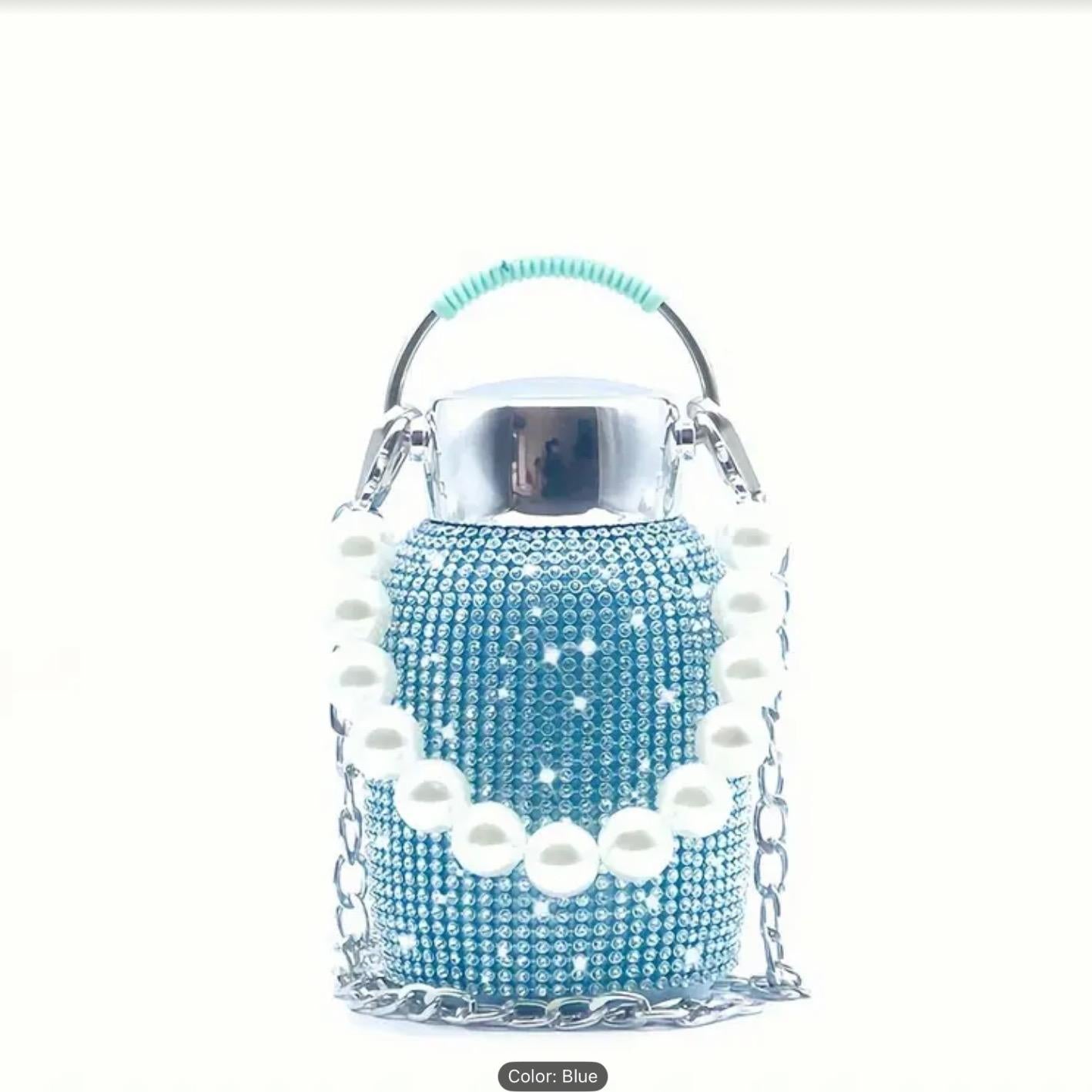 Water Bottle Rhinestone with Pearl Bracelet Chain Stainless Steel Bling Vacuum Flask Insulated Thermal Bottle Glitter Water Bottle for Women Christmas Birthday Gift,Silver No brand