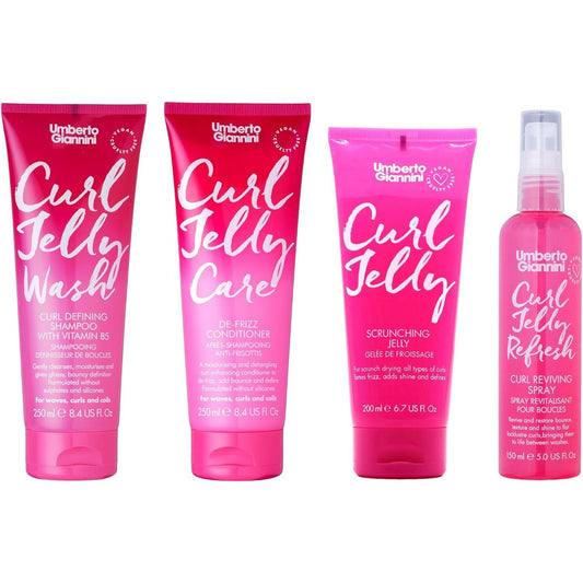 Umberto Giannini Curl Jelly Hair Kit - Includes 4 Products to Wash + Style Your Curls - Cult Favorite Curl Jelly - Shampoo, Conditioner, Curl Cream - for Curls, Waves & Coils