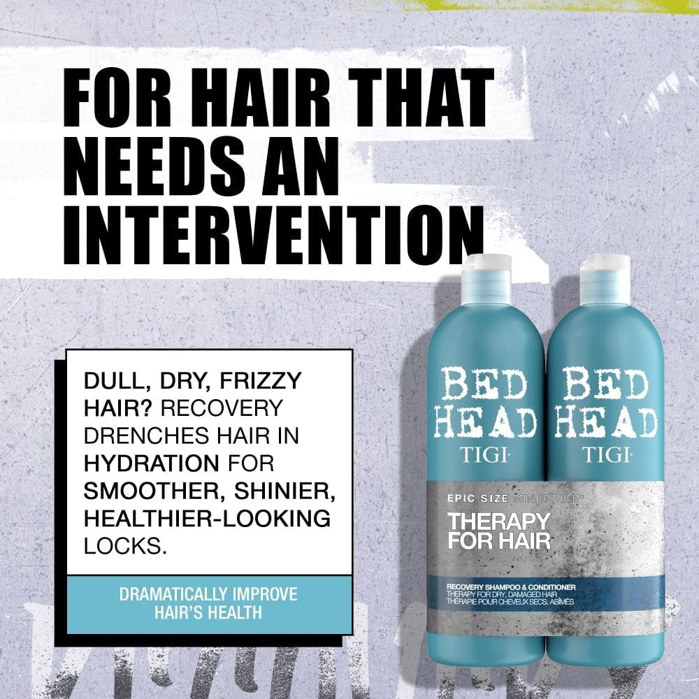 Bed Head by TIGI | Recovery Shampoo and Conditioner Set | Professional Moisturising Hair Repair Treatment | Ideal for Dry and Damaged Hair | 750 Ml ( Pack of 2)