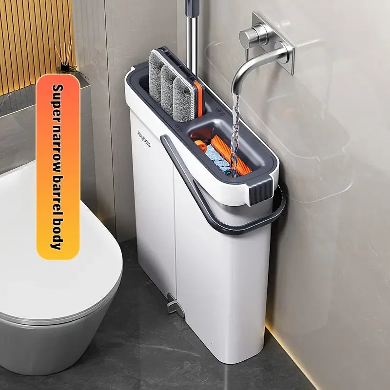 40cm Spin Hand 360° Flat Squeeze Mop Bucket w/4 Pads Multi-Functional Floor Head