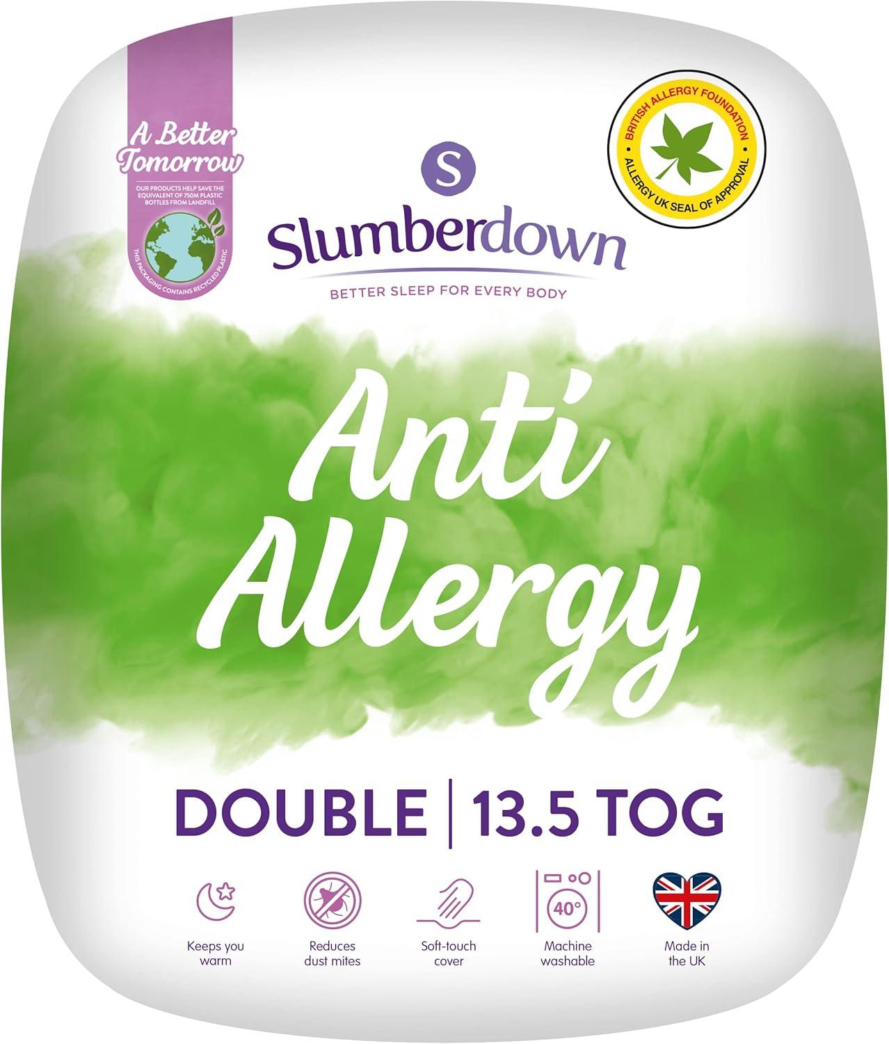Slumberdown anti Allergy Single Duvet 10.5 Tog - Allergy UK Approved All Year round Single Quilt for Allergy Sufferers - Made in the UK, anti Bacterial and Machine Washable Bedding (135 X 200Cm)