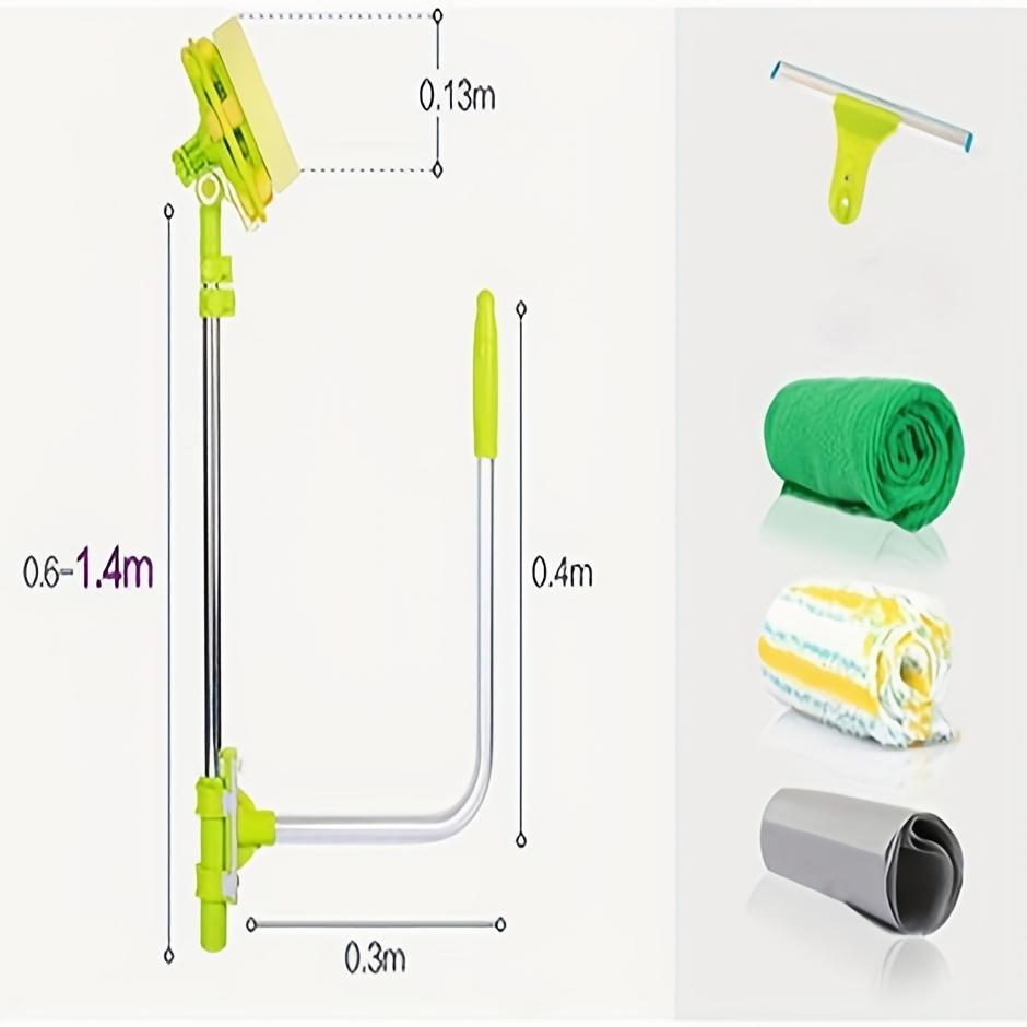 DayPlus 2-in-1 Telescopic Window Cleaner Kit, U-Shaped Squeegee with Wiper Blade, Extendable 1.4m Pole, Multi-Scene Use for Glass, Walls, Floors, with Plastic Material for Home & Office