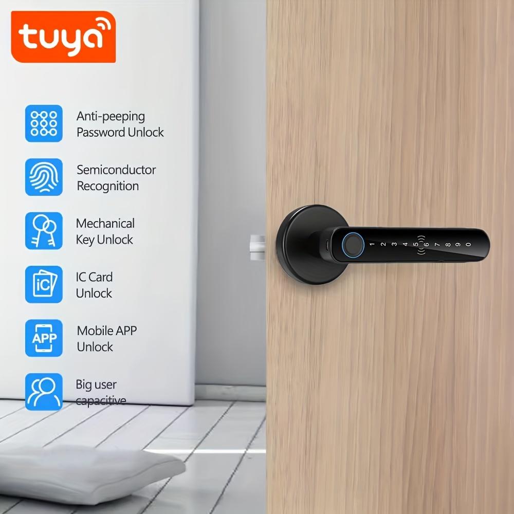 1pc Smart Door Lock with Multiple Unlocking Methods - Fingerprint/Password/Card/Key/APP Control, Can Check the Door Lock Status and Unlocking Record, Built-in Emergency Power Supply with 4*AAA Batteries(Not Included) for Home Security System