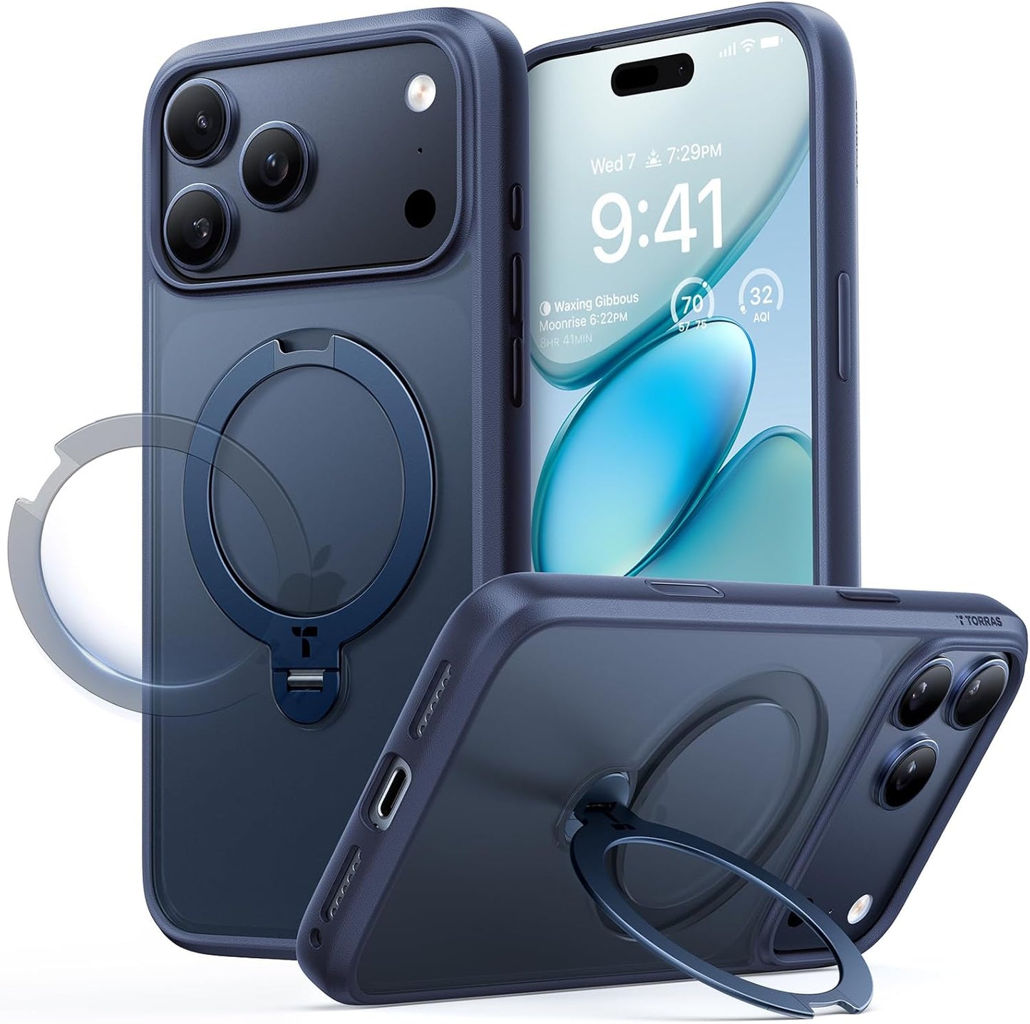 TORRAS Ostand Q3 Spin for iPhone 17 Pro Max Case – 360° Rotating Ring Stand, Camera Button Guard, 12FT Drop Protection, MagSafe Compatible, Black Smartphone Casing