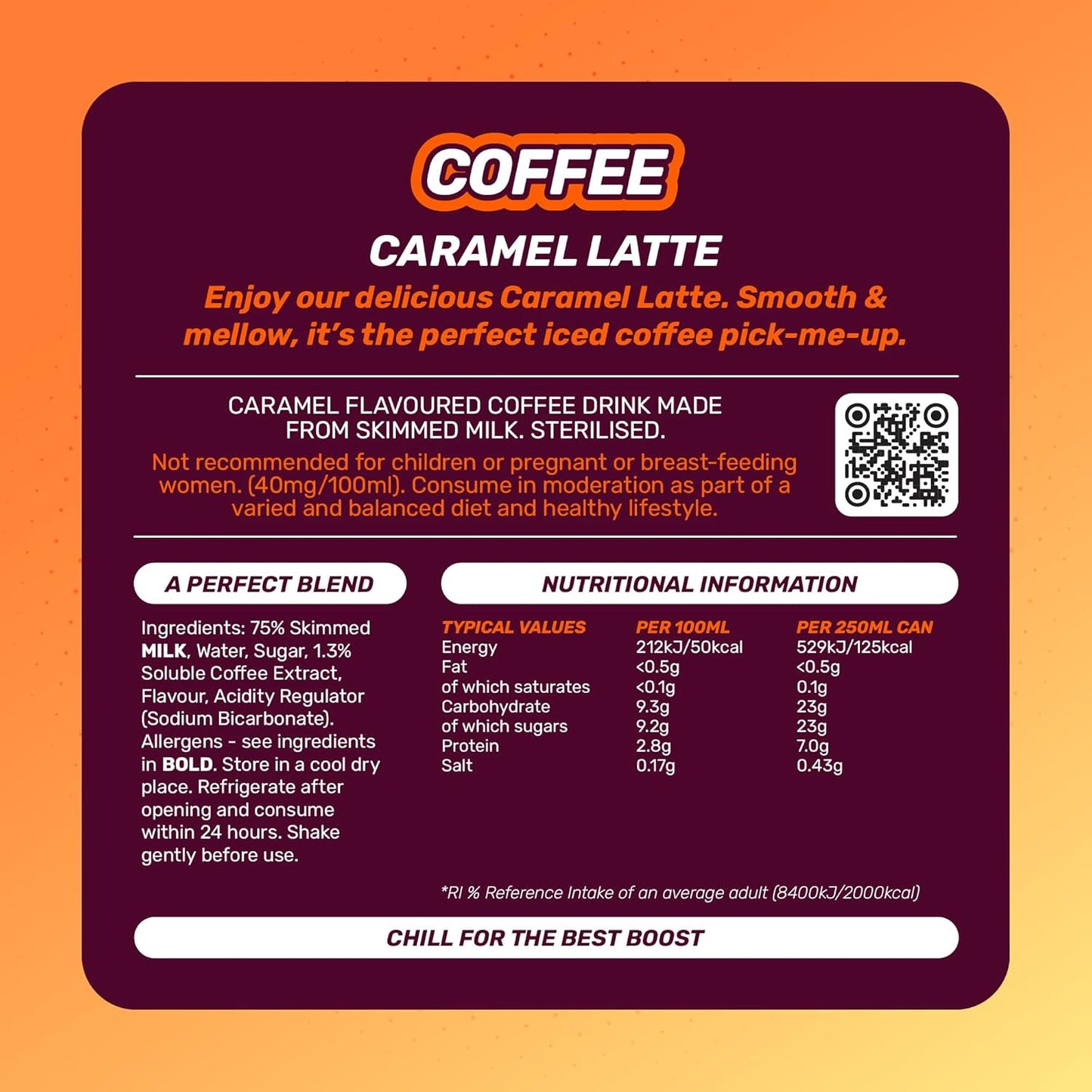 Boost Iced Coffee Cans Caramel Latte | 12 Canned Drinks with High Caffeine, Arabica and Robusta Coffee Beans and Milk | Ice Coffee Bulk Drinks | Gluten Free Caramel Coffee Drinks Multipack | 12X250Ml